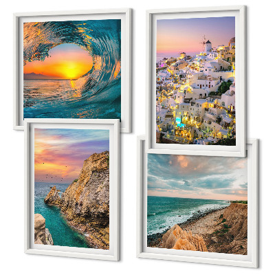 Compoziție de tablouri pentru perete Valuri ale mării, case albe, Santorini