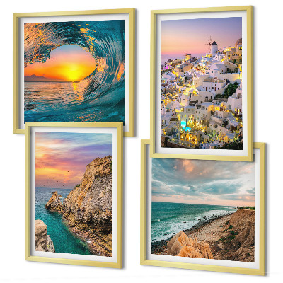 Compoziție de tablouri pentru perete Valuri ale mării, case albe, Santorini