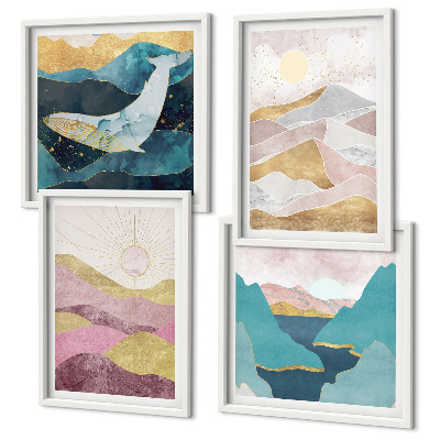 Set tablouri gata de agățat Soarele munților abstracte