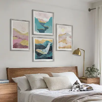 Set de tablouri abstracte Soarele munților gata de agățat
