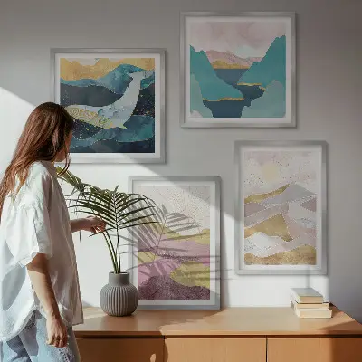 Set de tablouri abstracte Soarele munților gata de agățat