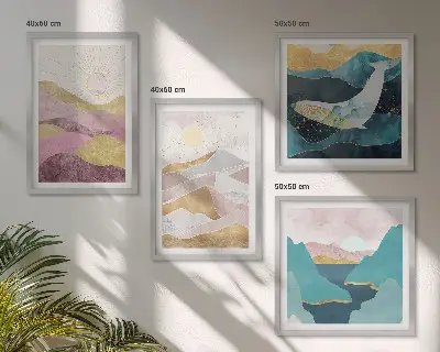 Set de tablouri abstracte Soarele munților gata de agățat