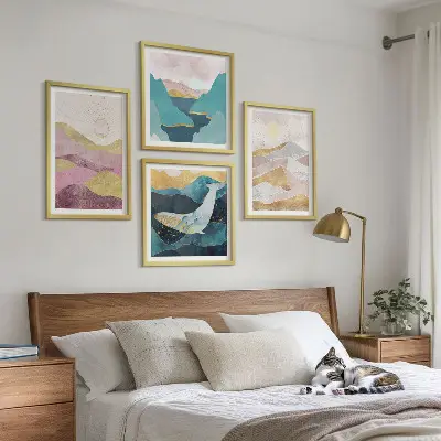 Set de tablouri abstracte Soarele munților gata de agățat