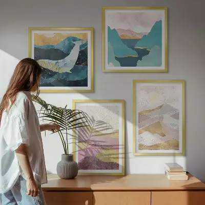 Set de tablouri abstracte Soarele munților gata de agățat