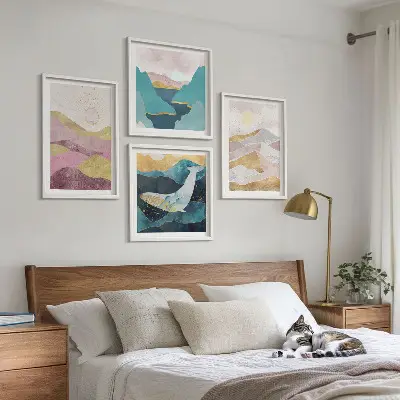 Set de tablouri abstracte Soarele munților gata de agățat