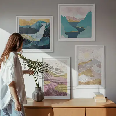 Set de tablouri abstracte Soarele munților gata de agățat