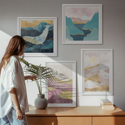 Set tablouri gata de agățat Soarele munților abstracte