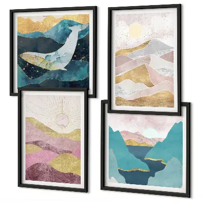 Set de tablouri abstracte Soarele munților gata de agățat