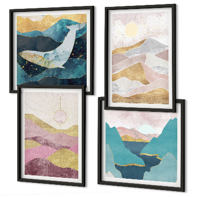 Set tablouri gata de agățat Soarele munților abstracte