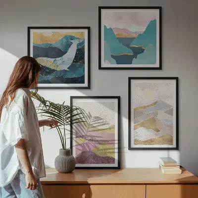 Set de tablouri abstracte Soarele munților gata de agățat