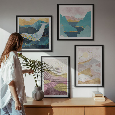 Set tablouri gata de agățat Soarele munților abstracte