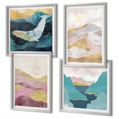 Set de tablouri abstracte Soarele munților gata de agățat