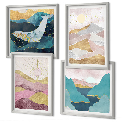 Set tablouri gata de agățat Soarele munților abstracte