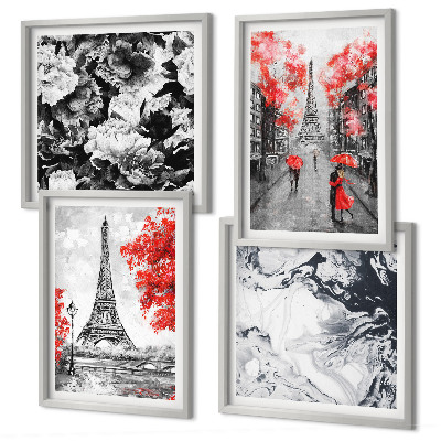 Compoziție de tablouri pentru perete Picturi gri pe Turnul Eiffel