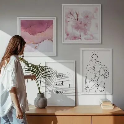 Compoziție de tablouri pentru perete cu model de flori minimaliste de familie