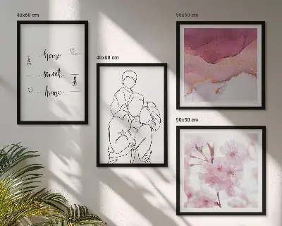 Compoziție de tablouri pentru perete cu model de flori minimaliste de familie