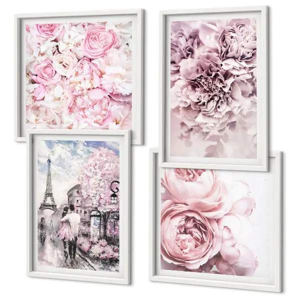 Set de tablouri gata de agățat cu peisaj romantic cu flori roz