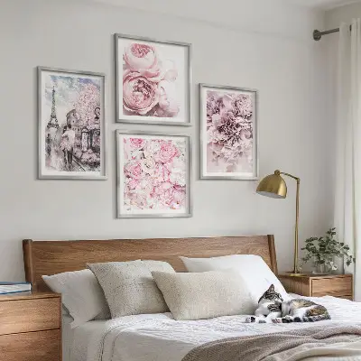 Set de tablouri gata de agățat cu peisaj romantic cu flori roz