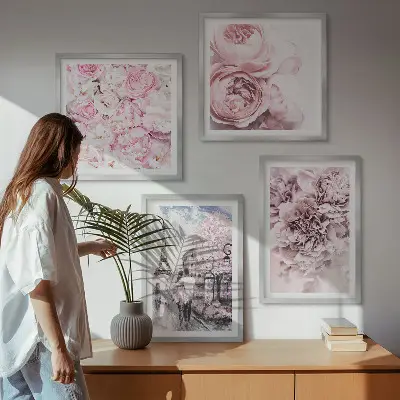 Set de tablouri gata de agățat cu peisaj romantic cu flori roz