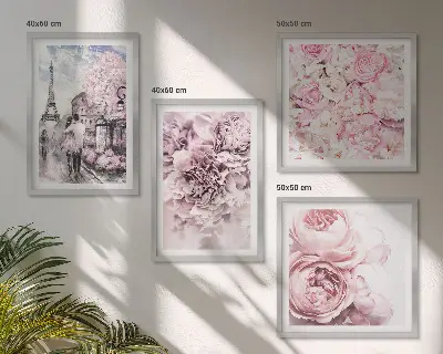Set de tablouri gata de agățat cu peisaj romantic cu flori roz