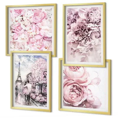 Set de tablouri gata de agățat cu peisaj romantic cu flori roz