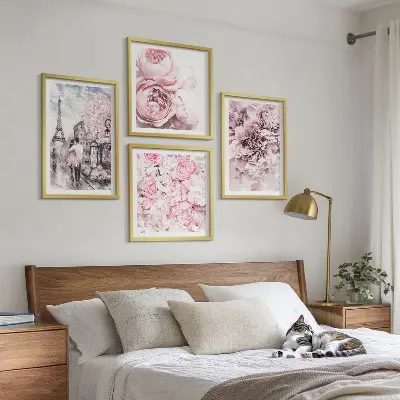 Set de tablouri gata de agățat cu peisaj romantic cu flori roz