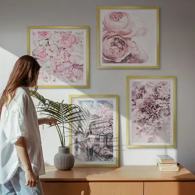 Set de tablouri gata de agățat cu peisaj romantic cu flori roz