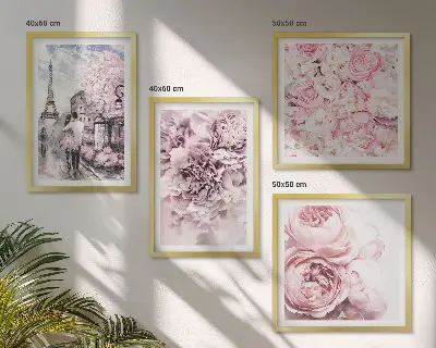 Set de tablouri gata de agățat cu peisaj romantic cu flori roz