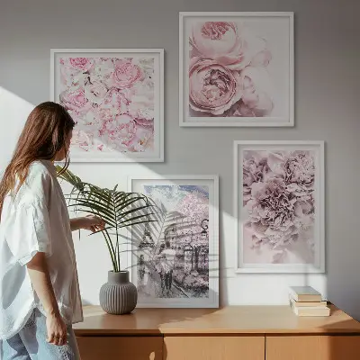Set de tablouri gata de agățat cu peisaj romantic cu flori roz
