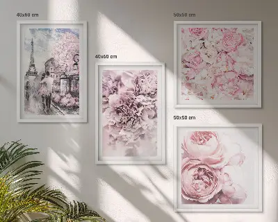 Set de tablouri gata de agățat cu peisaj romantic cu flori roz
