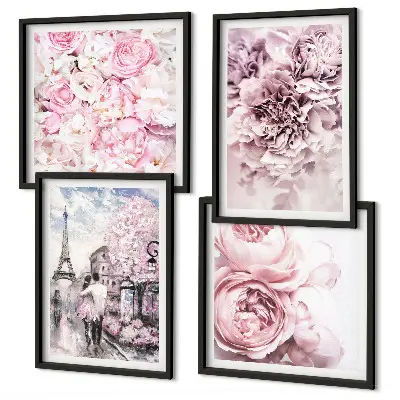 Set de tablouri gata de agățat cu peisaj romantic cu flori roz