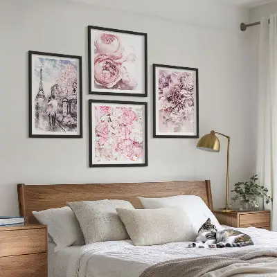 Set de tablouri gata de agățat cu peisaj romantic cu flori roz
