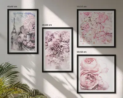Set de tablouri gata de agățat cu peisaj romantic cu flori roz