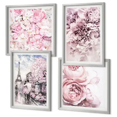 Set de tablouri gata de agățat cu peisaj romantic cu flori roz