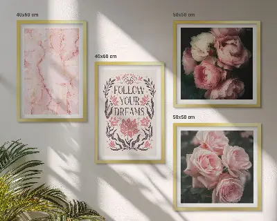 Compoziție de tablouri pentru perete cu model vise de marmură și trandafiri vintage