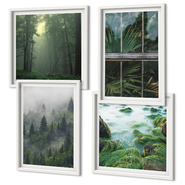Compoziție de tablouri pentru perete Plante de seră de râu cu ceață de pădure