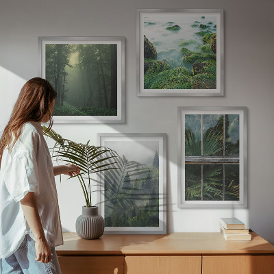 Compoziție de tablouri pentru perete Plante de seră de râu cu ceață de pădure