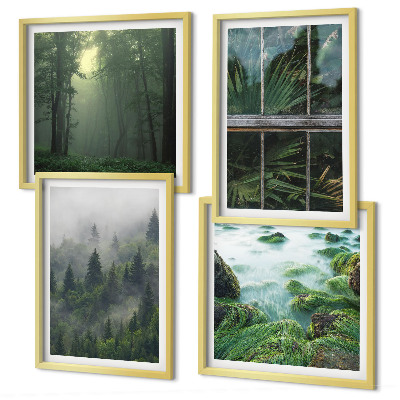 Compoziție de tablouri pentru perete Plante de seră de râu cu ceață de pădure