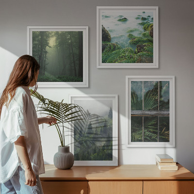 Compoziție de tablouri pentru perete Plante de seră de râu cu ceață de pădure