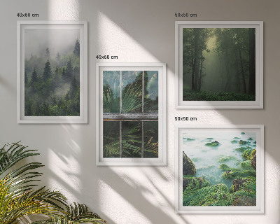 Compoziție de tablouri pentru perete Plante de seră de râu cu ceață de pădure