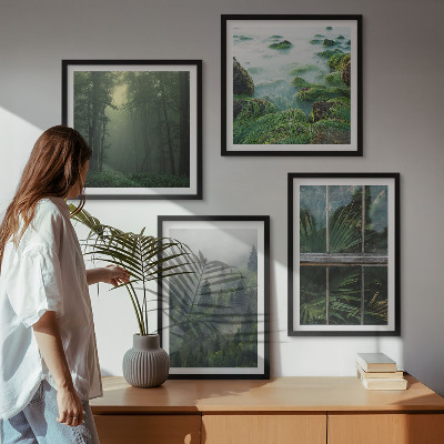 Compoziție de tablouri pentru perete Plante de seră de râu cu ceață de pădure