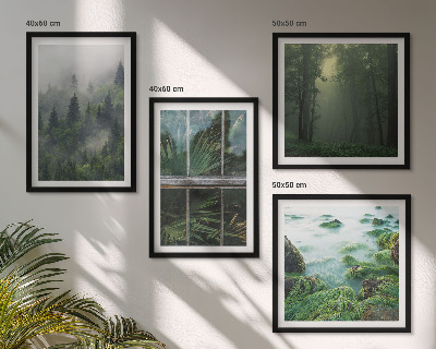Compoziție de tablouri pentru perete Plante de seră de râu cu ceață de pădure