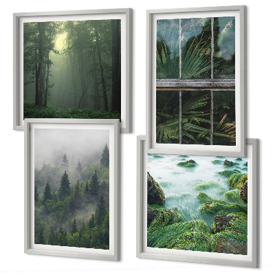 Compoziție de tablouri pentru perete Plante de seră de râu cu ceață de pădure