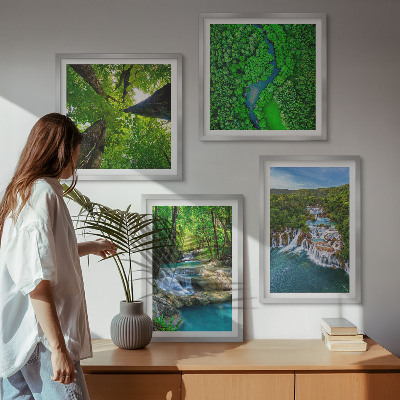 Set tablouri gata de agățat Cascade cu apă verde din pădure