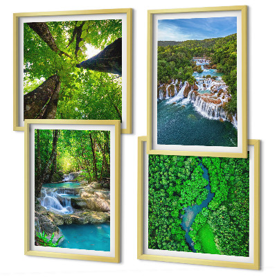 Set tablouri gata de agățat Cascade cu apă verde din pădure