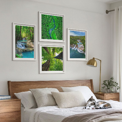 Set tablouri gata de agățat Cascade cu apă verde din pădure