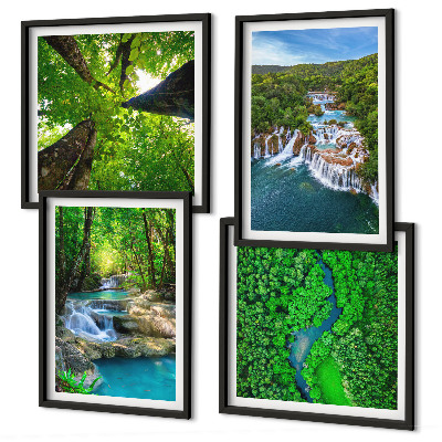 Set tablouri gata de agățat Cascade cu apă verde din pădure