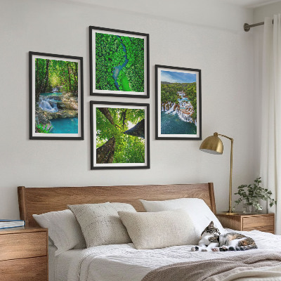 Set tablouri gata de agățat Cascade cu apă verde din pădure