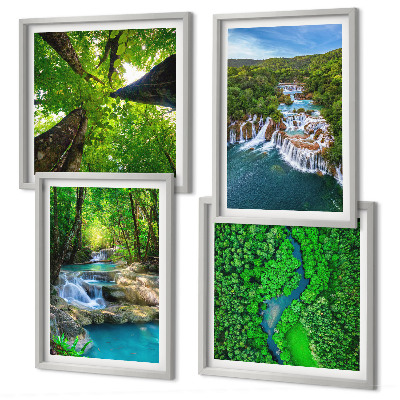 Set tablouri gata de agățat Cascade cu apă verde din pădure