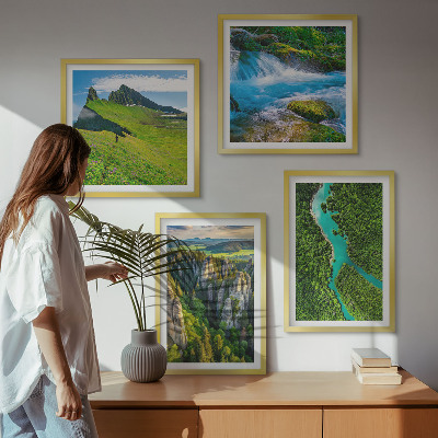 Compoziție de tablouri pentru perete Munți verzi, stânci de râu